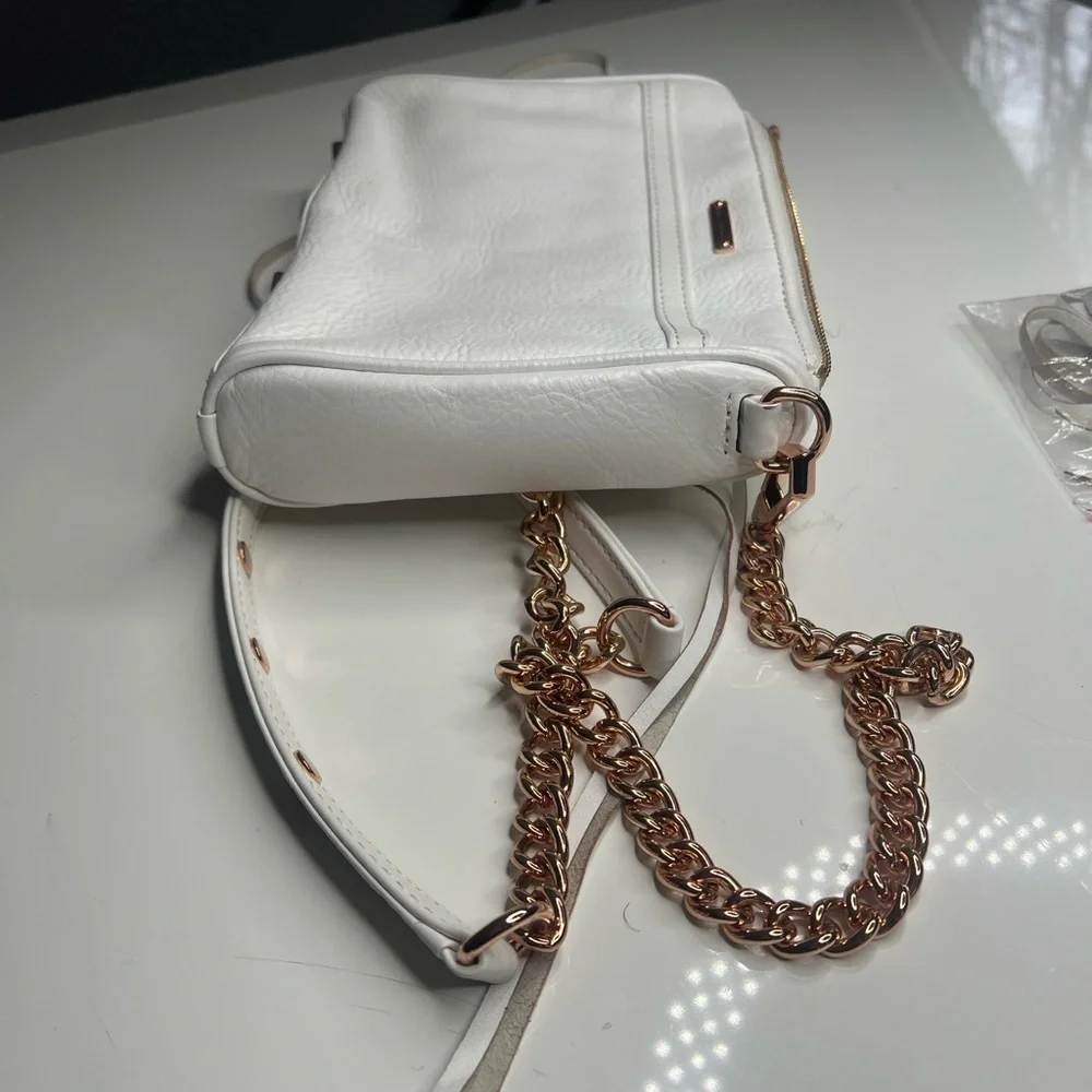 Rebecca Minkoff Avery White Rose Gold Hardware Leather Cross Body Bag Worn Once